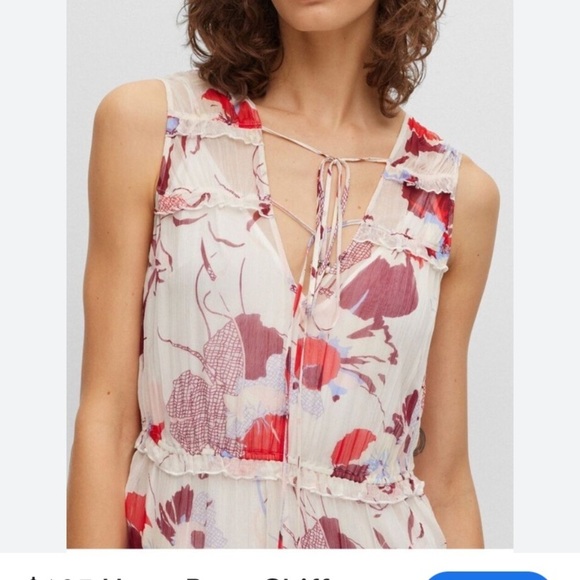 Hugo Boss Women’s Sheer Chiffon Floral Print Maxi Dress XS-S sample New NWOT - Picture 4 of 17